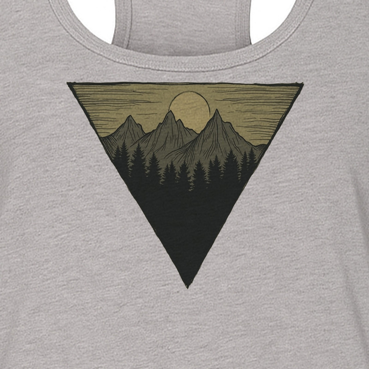 Geometric Moon and Mountain Women's Racerback Tank Top, Outdoor Adventure Landscape Design