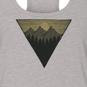 Geometric Moon and Mountain Women's Racerback Tank Top, Outdoor Adventure Landscape Design