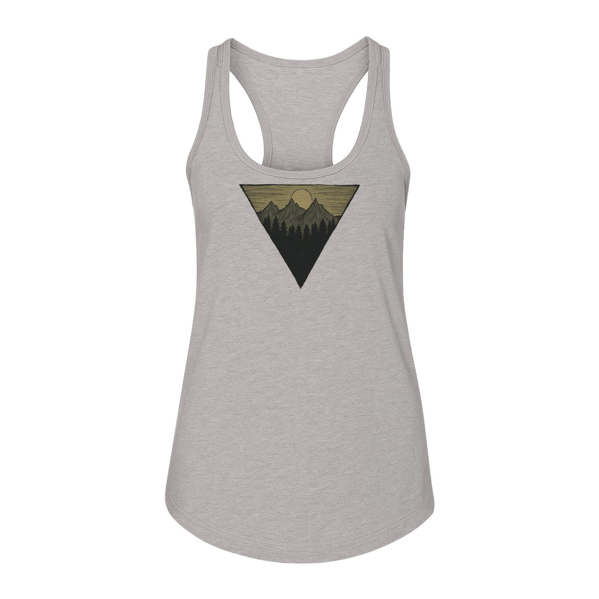 Geometric Moon and Mountain Women's Racerback Tank Top, Outdoor Adventure Landscape Design