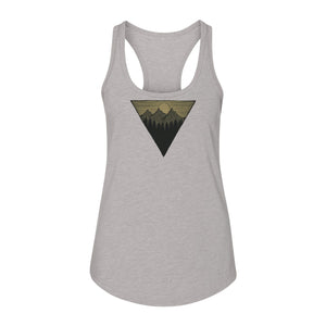 Geometric Moon and Mountain Women's Racerback Tank Top, Outdoor Adventure Landscape Design
