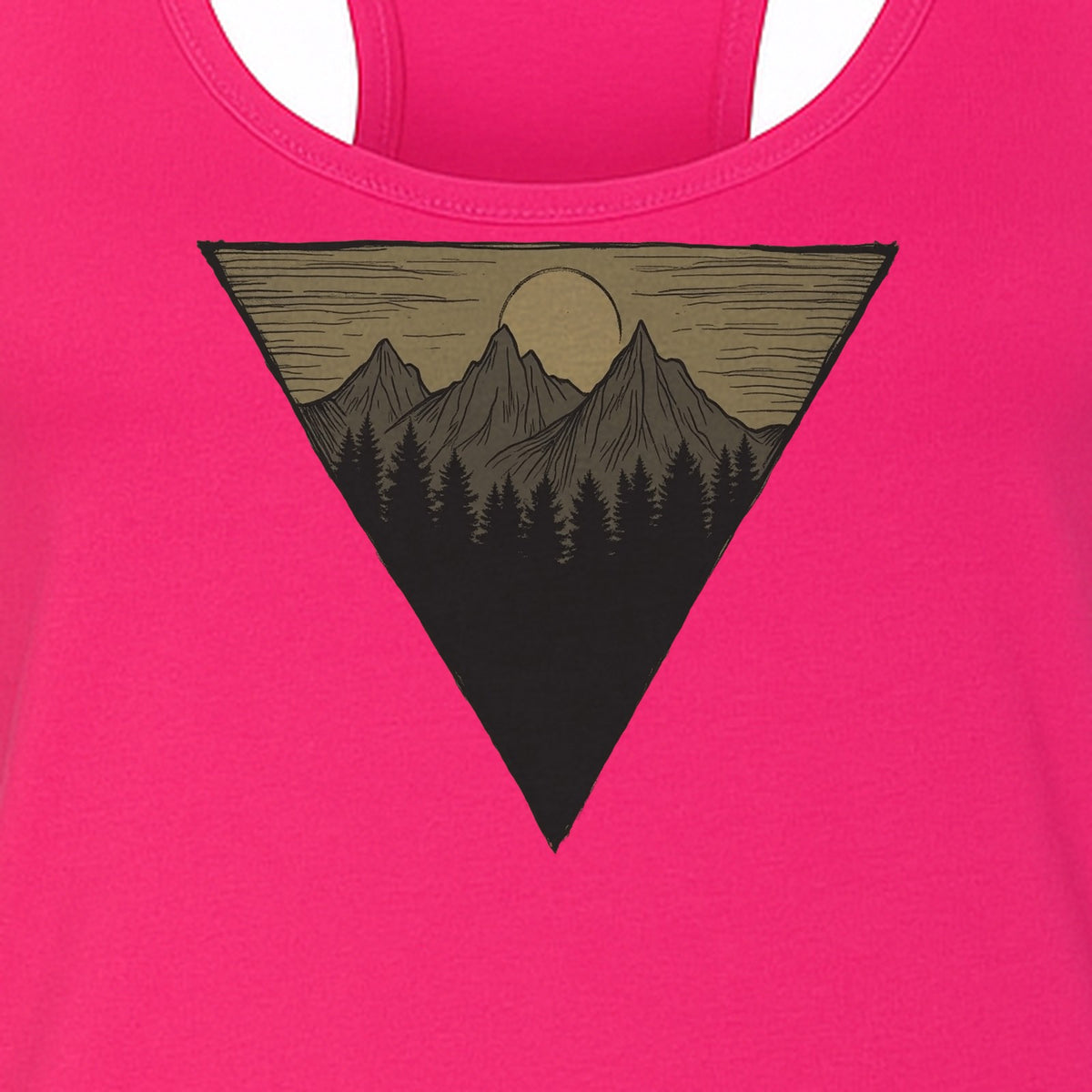 Geometric Moon and Mountain Women's Racerback Tank Top, Outdoor Adventure Landscape Design