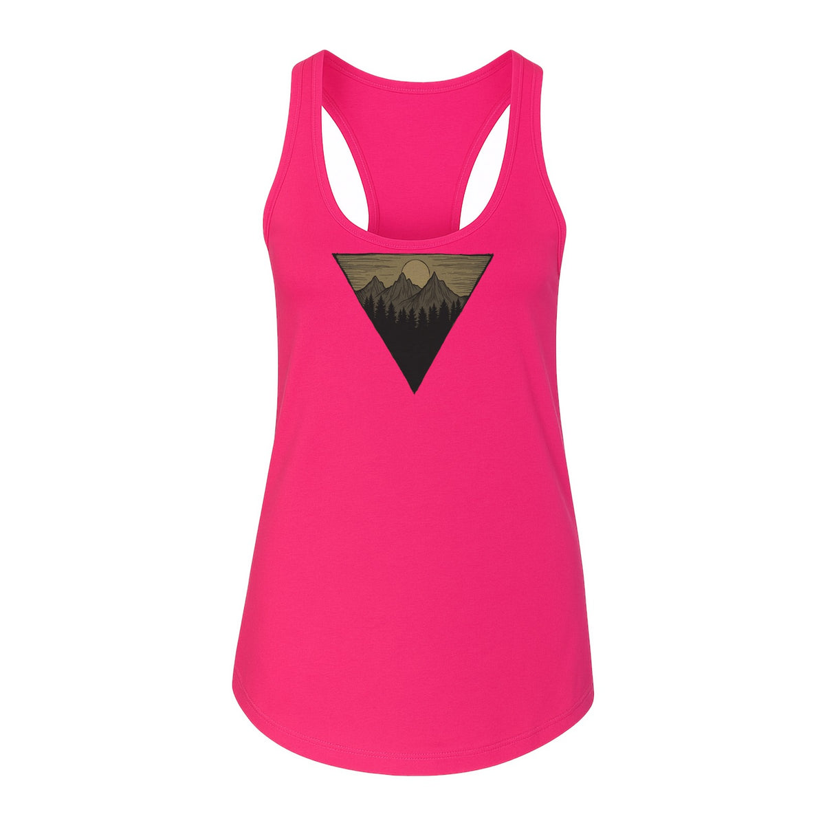 Geometric Moon and Mountain Women's Racerback Tank Top, Outdoor Adventure Landscape Design