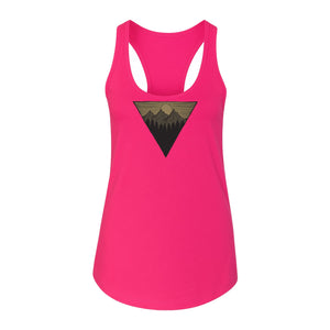 Geometric Moon and Mountain Women's Racerback Tank Top, Outdoor Adventure Landscape Design