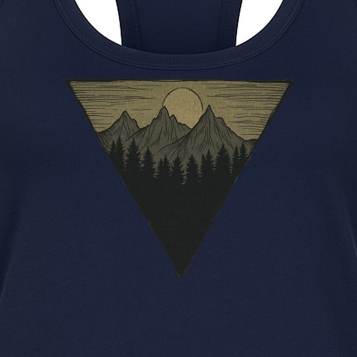 Geometric Moon and Mountain Women's Racerback Tank Top, Outdoor Adventure Landscape Design