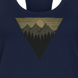 Geometric Moon and Mountain Women's Racerback Tank Top, Outdoor Adventure Landscape Design