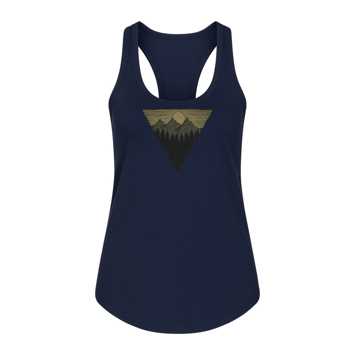 Geometric Moon and Mountain Women's Racerback Tank Top, Outdoor Adventure Landscape Design