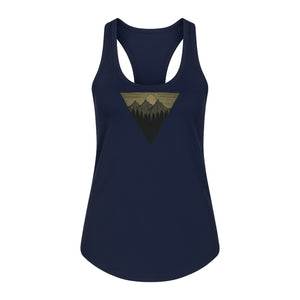 Geometric Moon and Mountain Women's Racerback Tank Top, Outdoor Adventure Landscape Design