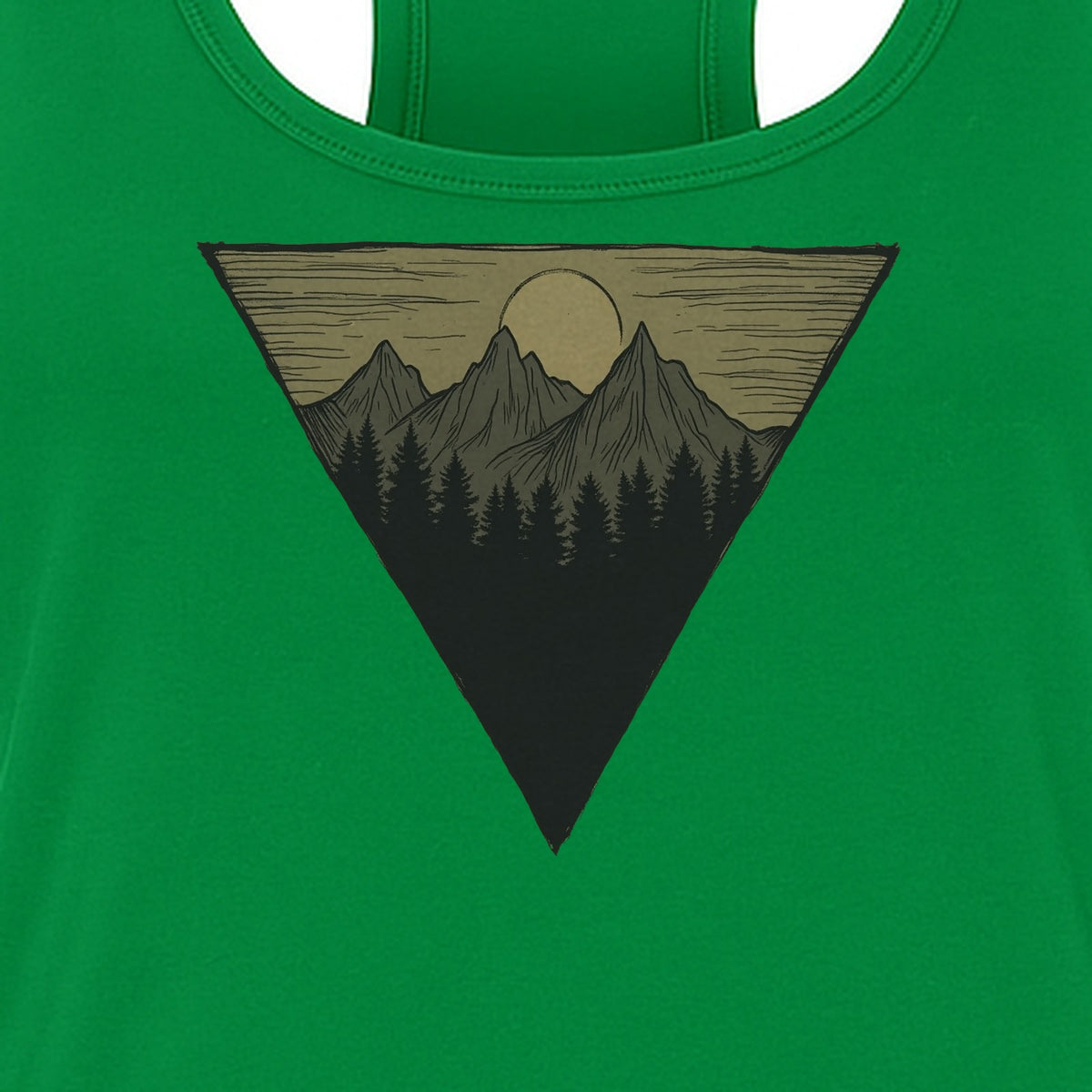 Geometric Moon and Mountain Women's Racerback Tank Top, Outdoor Adventure Landscape Design