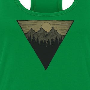 Geometric Moon and Mountain Women's Racerback Tank Top, Outdoor Adventure Landscape Design