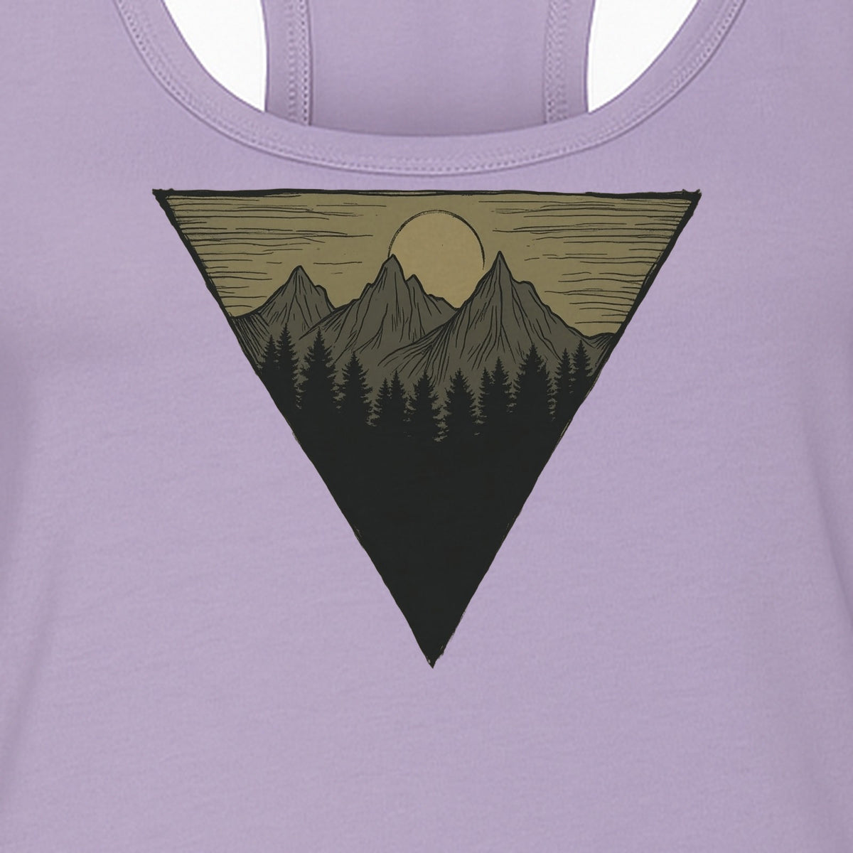 Geometric Moon and Mountain Women's Racerback Tank Top, Outdoor Adventure Landscape Design