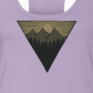 Geometric Moon and Mountain Women's Racerback Tank Top, Outdoor Adventure Landscape Design