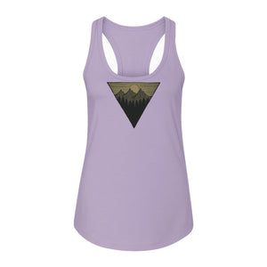 Geometric Moon and Mountain Women's Racerback Tank Top, Outdoor Adventure Landscape Design
