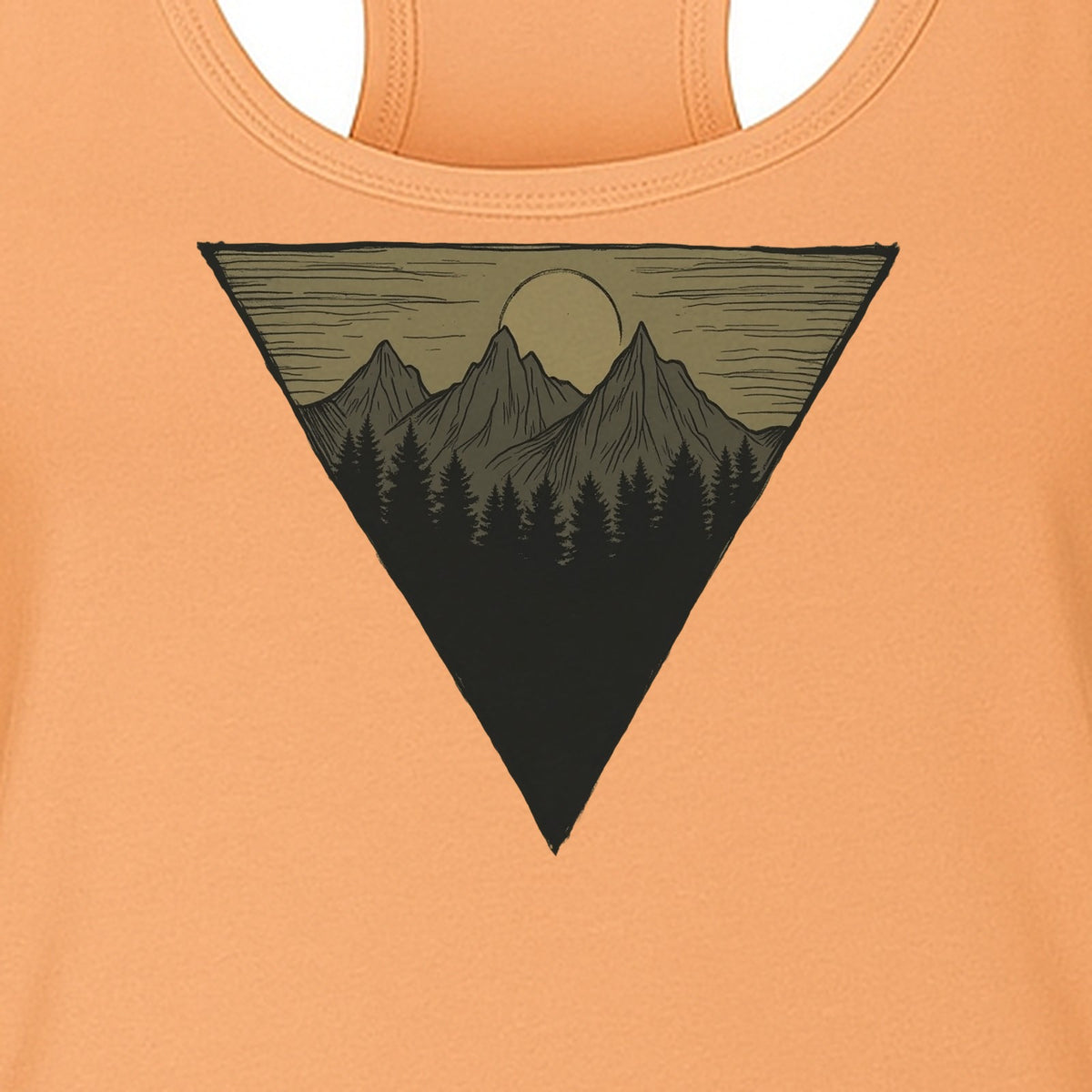 Geometric Moon and Mountain Women's Racerback Tank Top, Outdoor Adventure Landscape Design