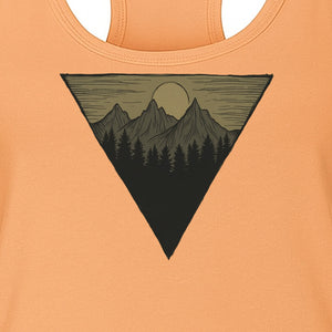 Geometric Moon and Mountain Women's Racerback Tank Top, Outdoor Adventure Landscape Design
