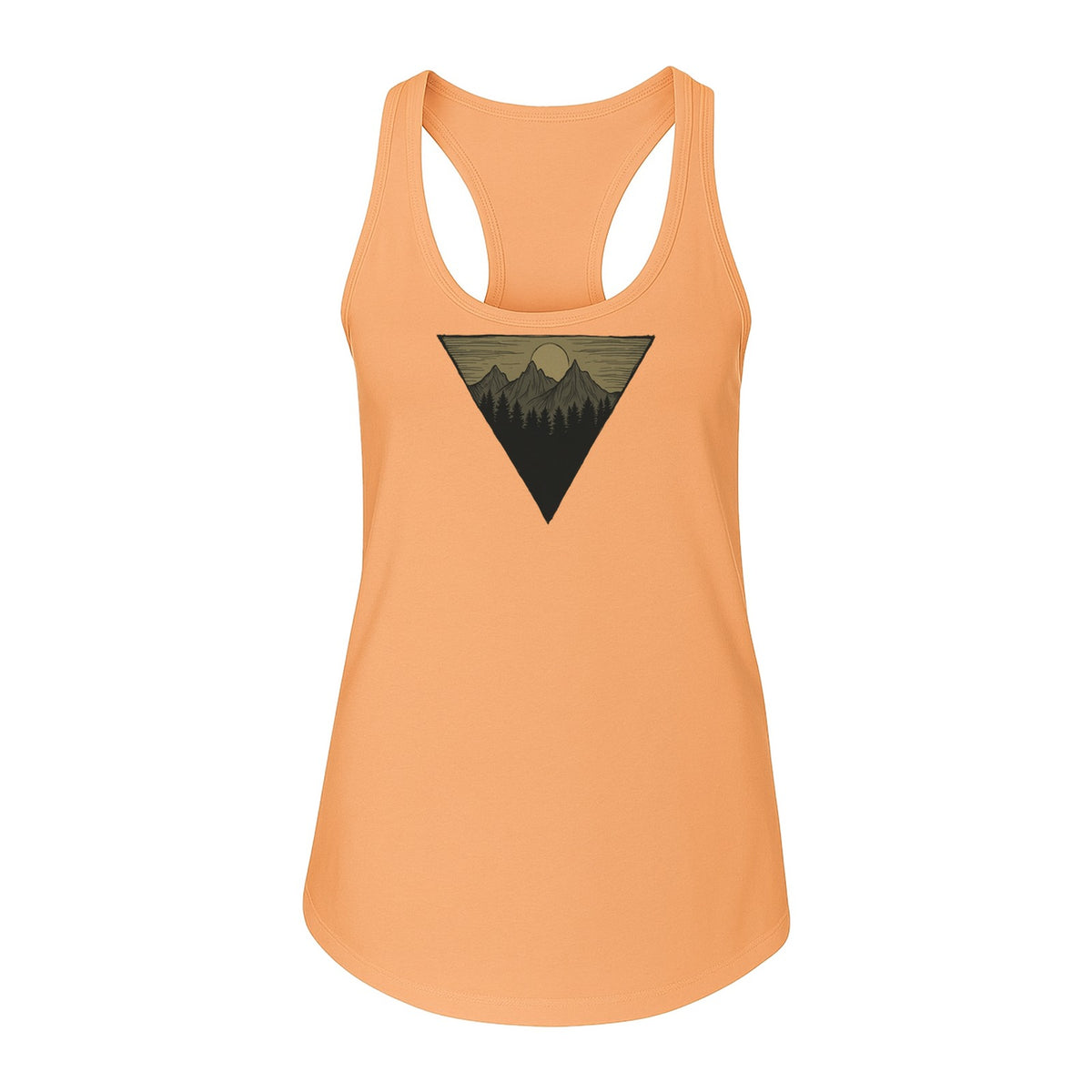 Geometric Moon and Mountain Women's Racerback Tank Top, Outdoor Adventure Landscape Design