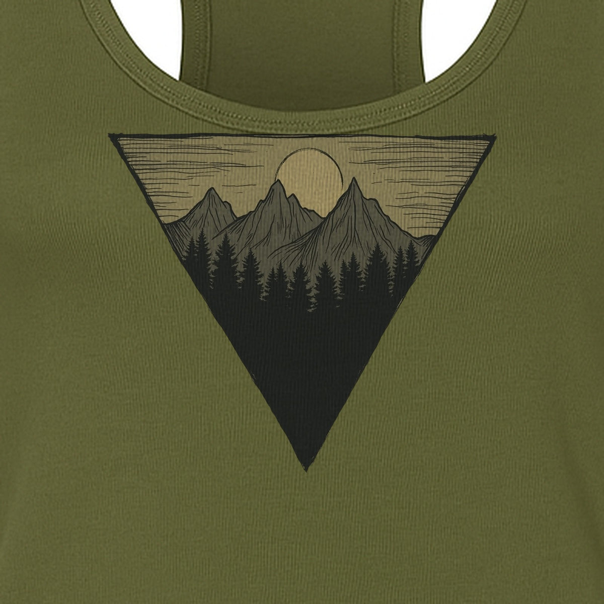 Geometric Moon and Mountain Women's Racerback Tank Top, Outdoor Adventure Landscape Design