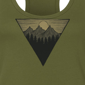 Geometric Moon and Mountain Women's Racerback Tank Top, Outdoor Adventure Landscape Design