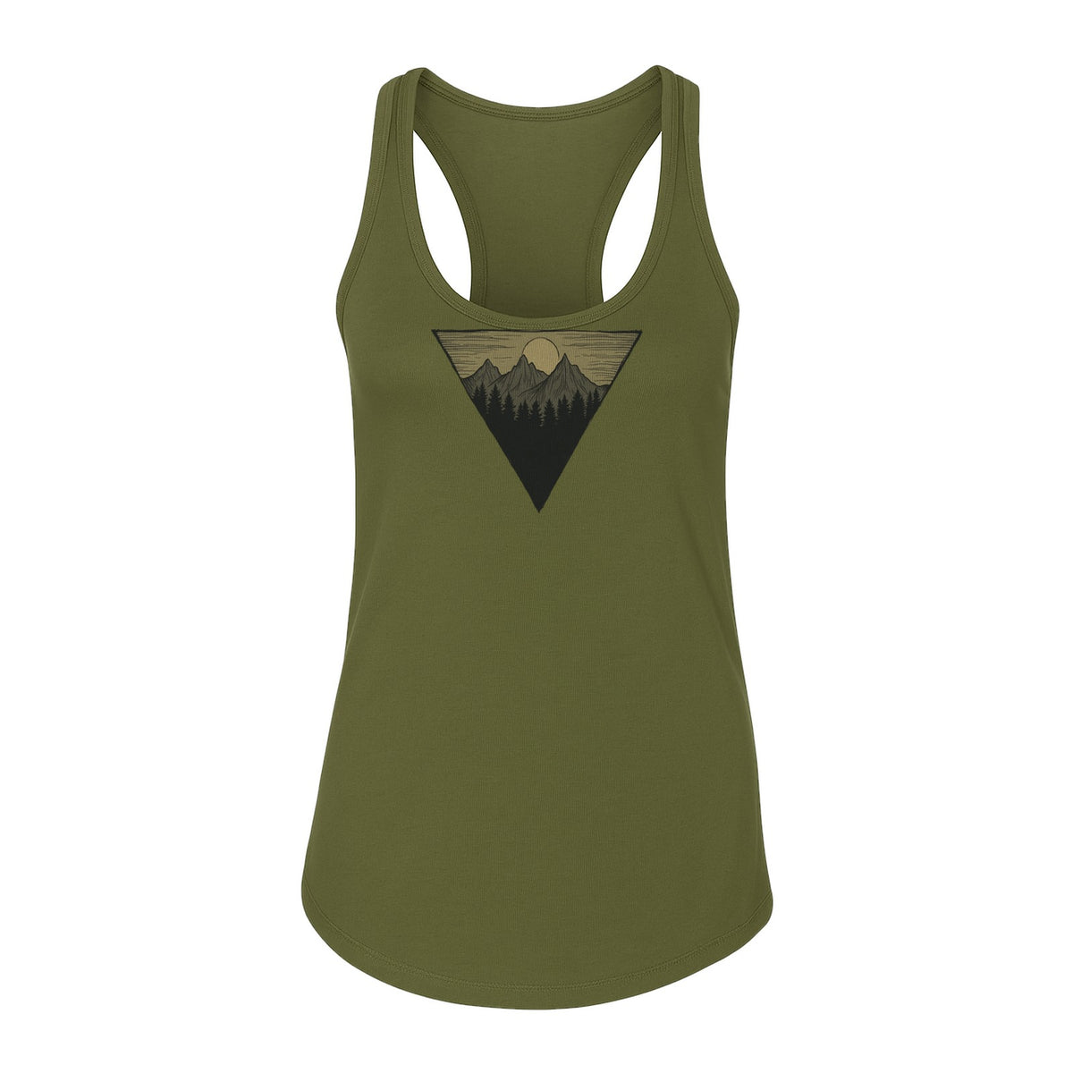 Geometric Moon and Mountain Women's Racerback Tank Top, Outdoor Adventure Landscape Design