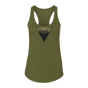 Geometric Moon and Mountain Women's Racerback Tank Top, Outdoor Adventure Landscape Design