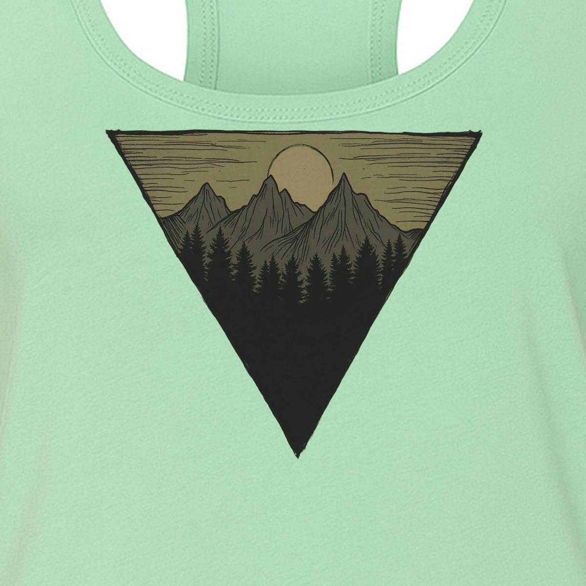 Geometric Moon and Mountain Women's Racerback Tank Top, Outdoor Adventure Landscape Design