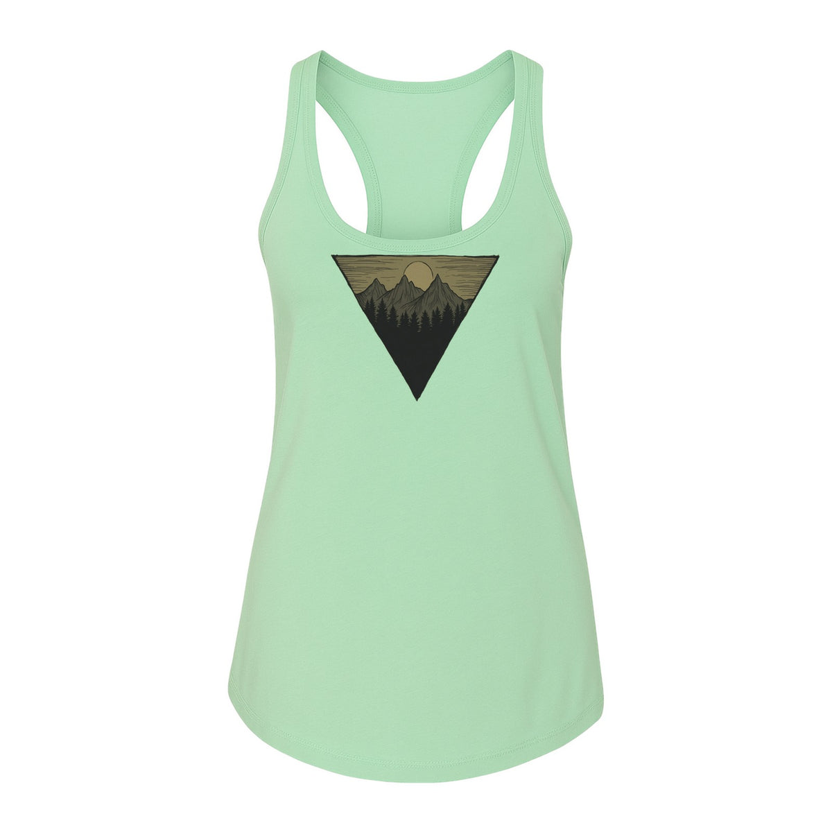 Geometric Moon and Mountain Women's Racerback Tank Top, Outdoor Adventure Landscape Design