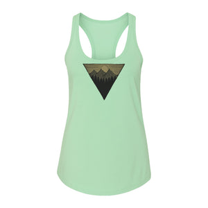 Geometric Moon and Mountain Women's Racerback Tank Top, Outdoor Adventure Landscape Design