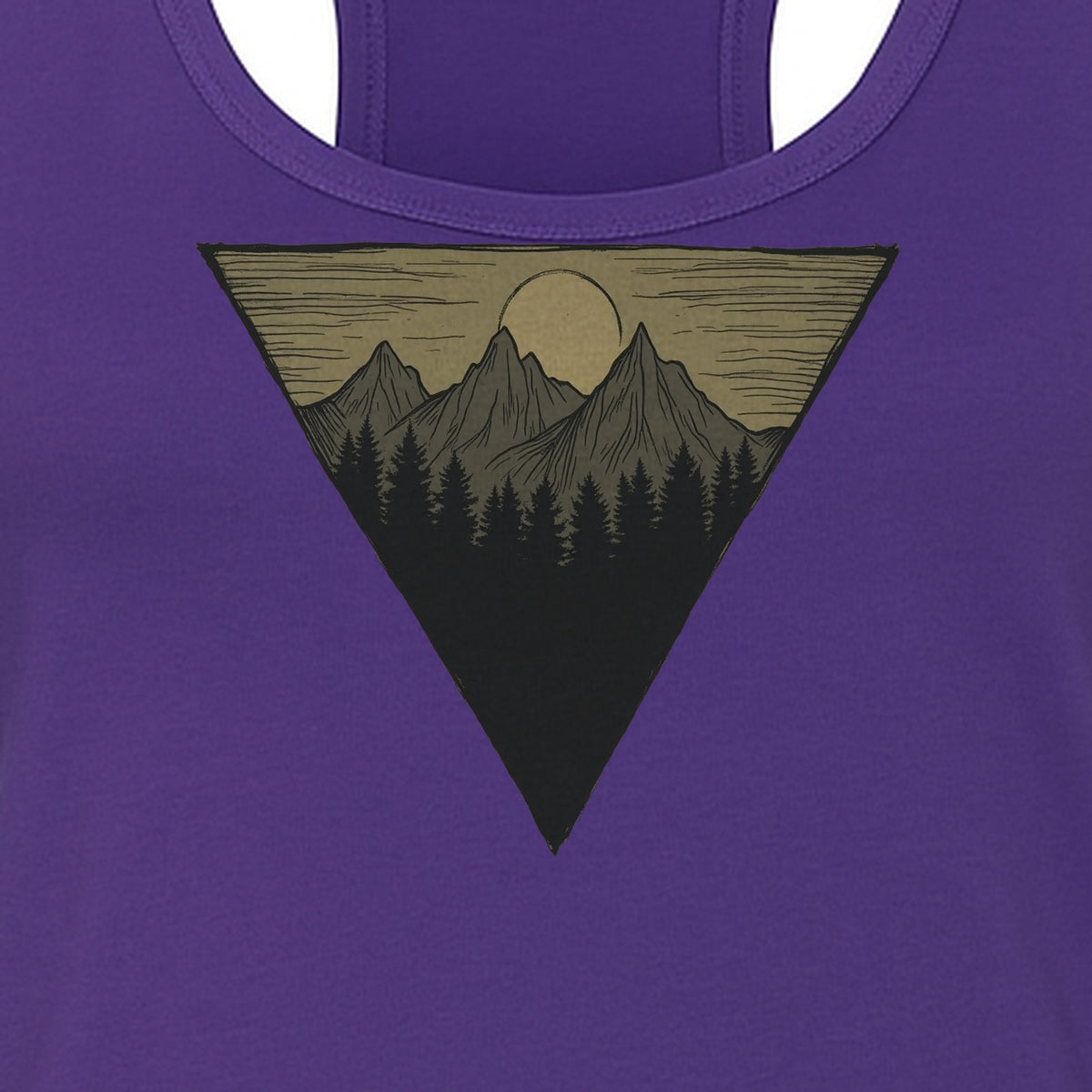 Geometric Moon and Mountain Women's Racerback Tank Top, Outdoor Adventure Landscape Design