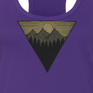 Geometric Moon and Mountain Women's Racerback Tank Top, Outdoor Adventure Landscape Design