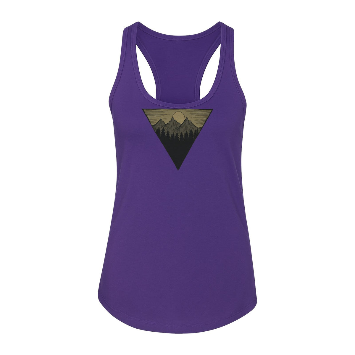 Geometric Moon and Mountain Women's Racerback Tank Top, Outdoor Adventure Landscape Design
