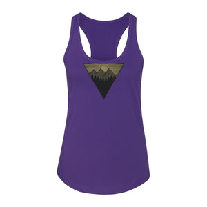 Geometric Moon and Mountain Women's Racerback Tank Top, Outdoor Adventure Landscape Design