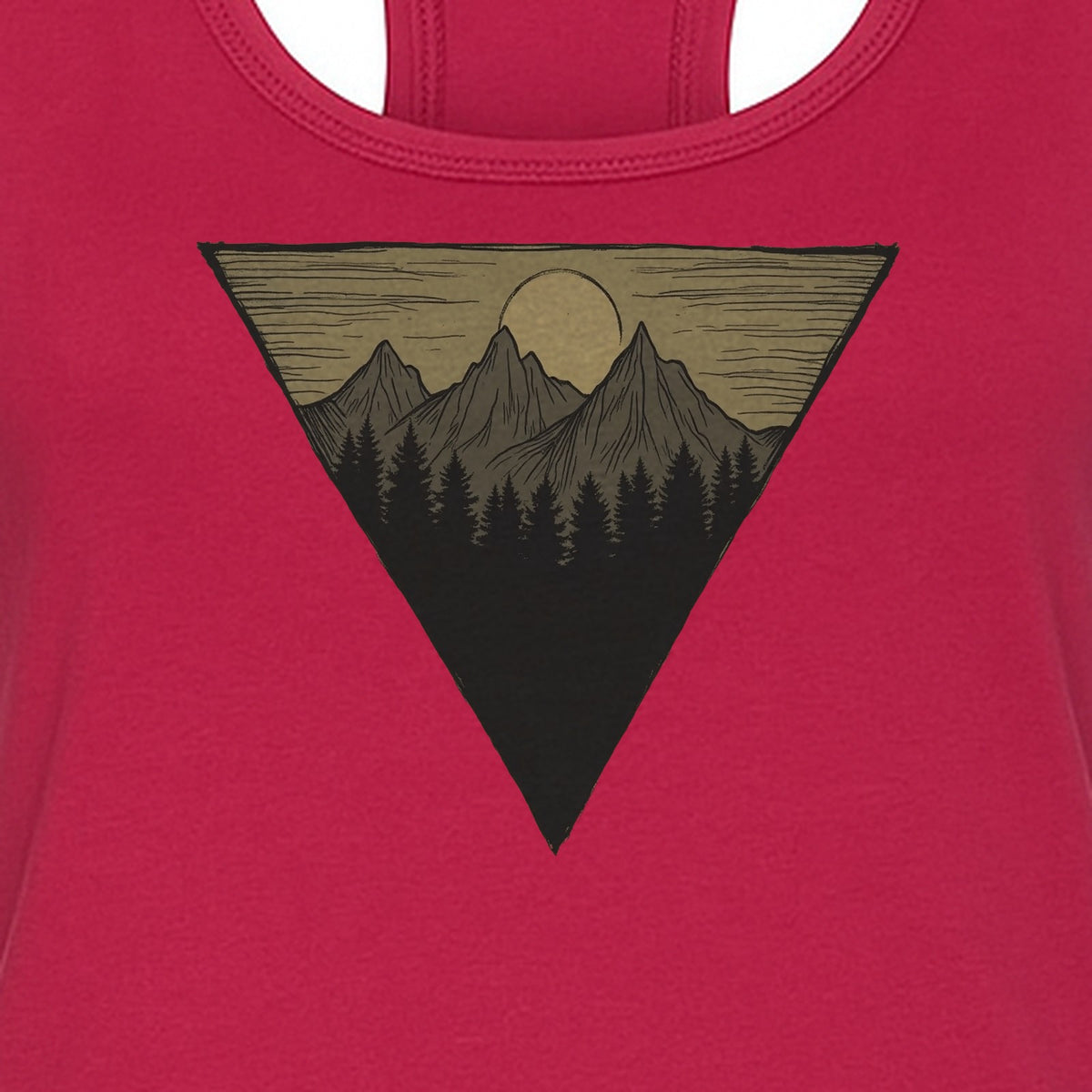 Geometric Moon and Mountain Women's Racerback Tank Top, Outdoor Adventure Landscape Design