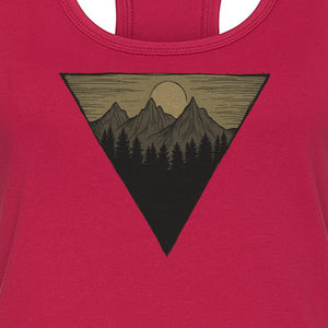 Geometric Moon and Mountain Women's Racerback Tank Top, Outdoor Adventure Landscape Design