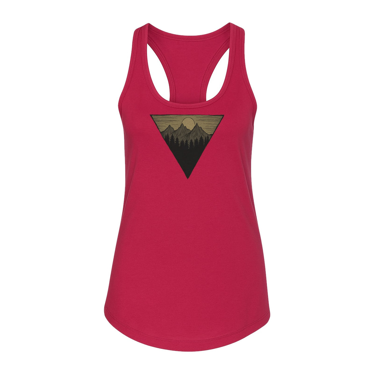 Geometric Moon and Mountain Women's Racerback Tank Top, Outdoor Adventure Landscape Design
