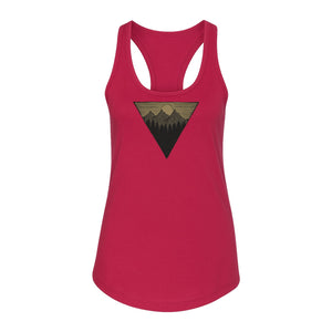 Geometric Moon and Mountain Women's Racerback Tank Top, Outdoor Adventure Landscape Design