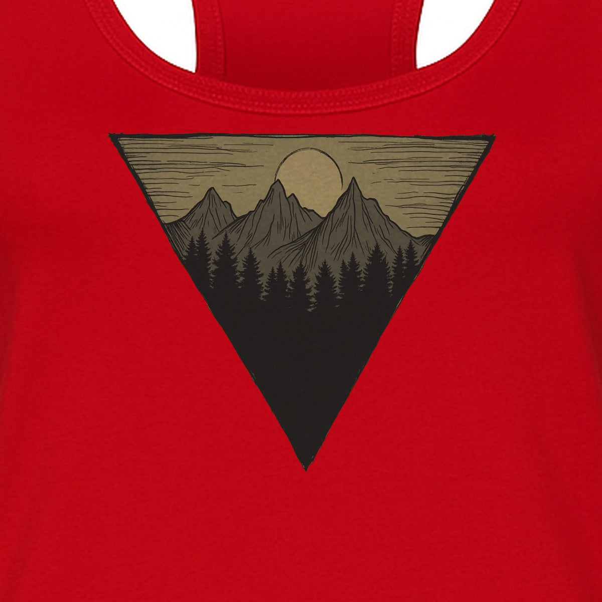 Geometric Moon and Mountain Women's Racerback Tank Top, Outdoor Adventure Landscape Design