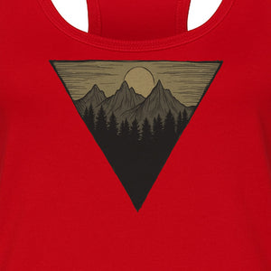 Geometric Moon and Mountain Women's Racerback Tank Top, Outdoor Adventure Landscape Design