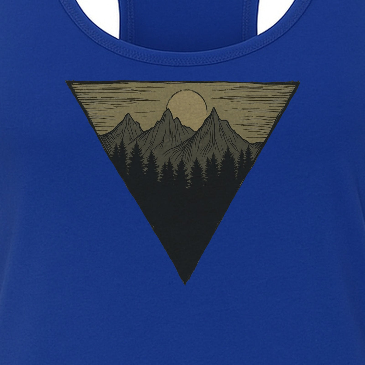 Geometric Moon and Mountain Women's Racerback Tank Top, Outdoor Adventure Landscape Design