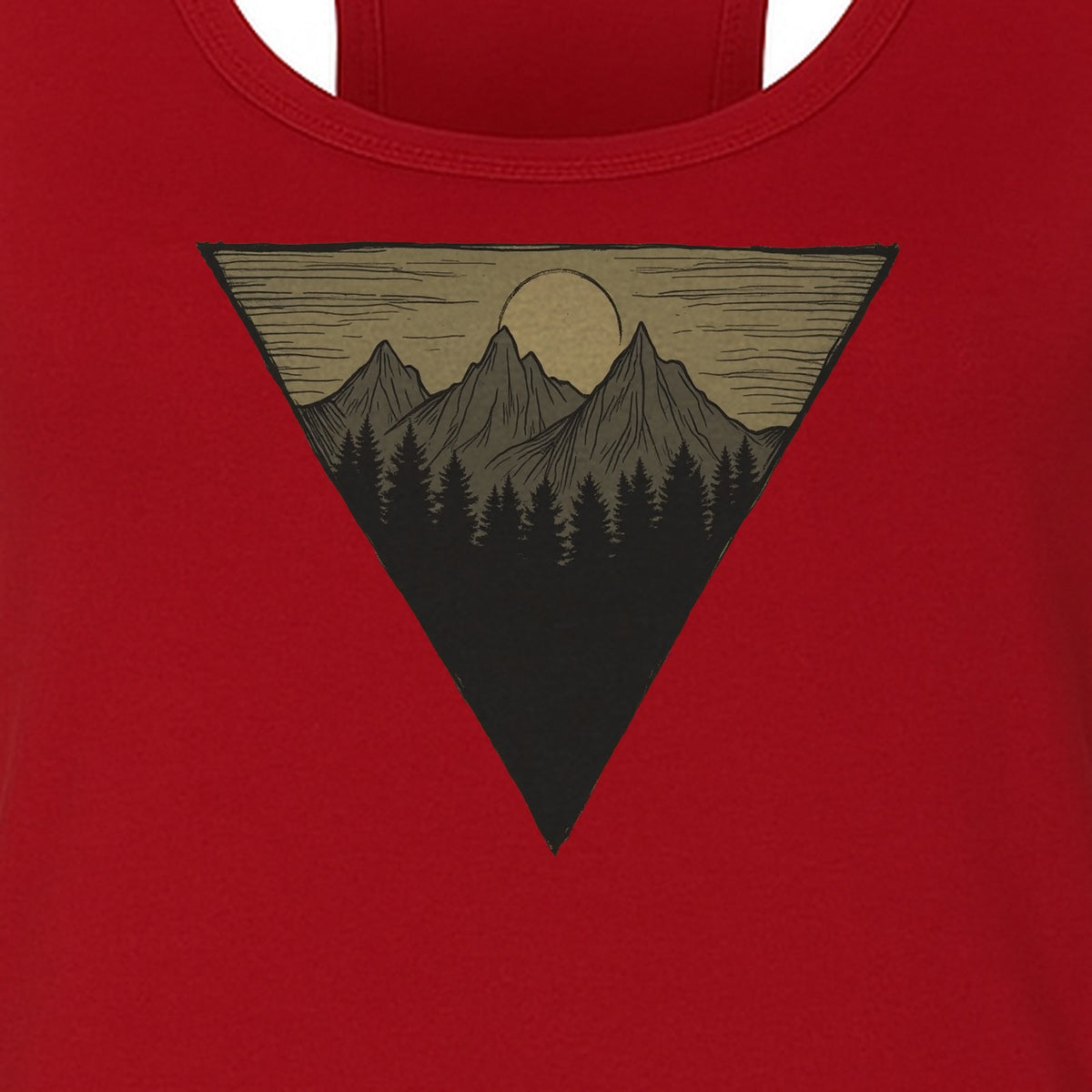 Geometric Moon and Mountain Women's Racerback Tank Top, Outdoor Adventure Landscape Design