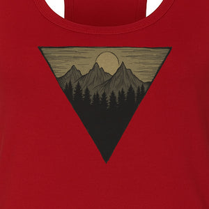 Geometric Moon and Mountain Women's Racerback Tank Top, Outdoor Adventure Landscape Design