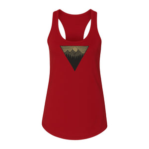 Geometric Moon and Mountain Women's Racerback Tank Top, Outdoor Adventure Landscape Design
