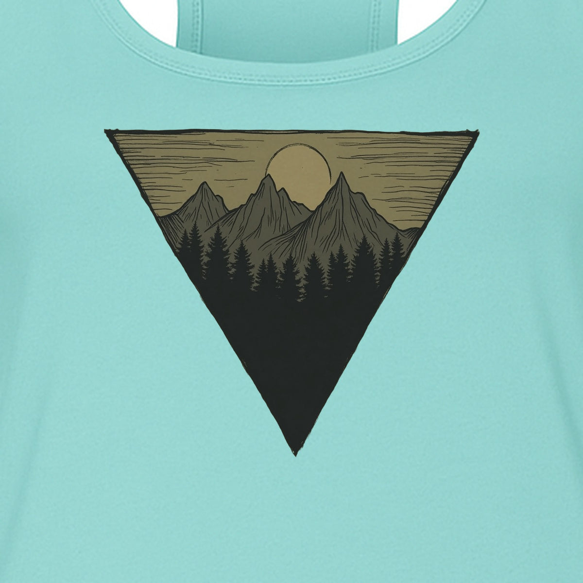 Geometric Moon and Mountain Women's Racerback Tank Top, Outdoor Adventure Landscape Design