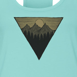 Geometric Moon and Mountain Women's Racerback Tank Top, Outdoor Adventure Landscape Design