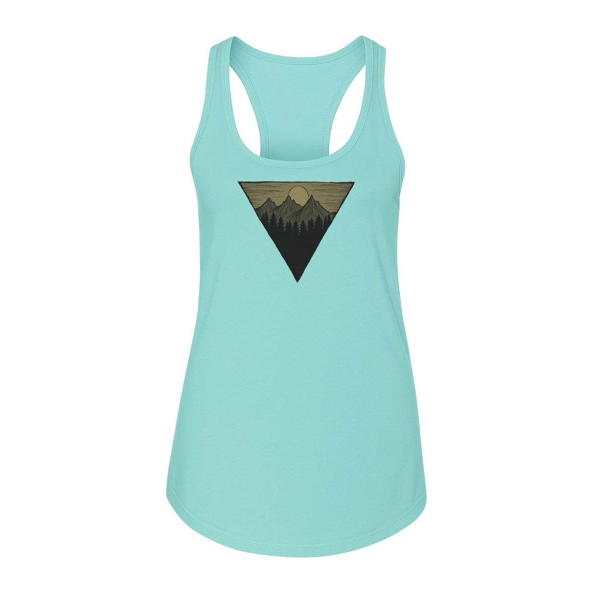 Geometric Moon and Mountain Women's Racerback Tank Top, Outdoor Adventure Landscape Design