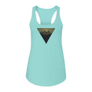 Geometric Moon and Mountain Women's Racerback Tank Top, Outdoor Adventure Landscape Design