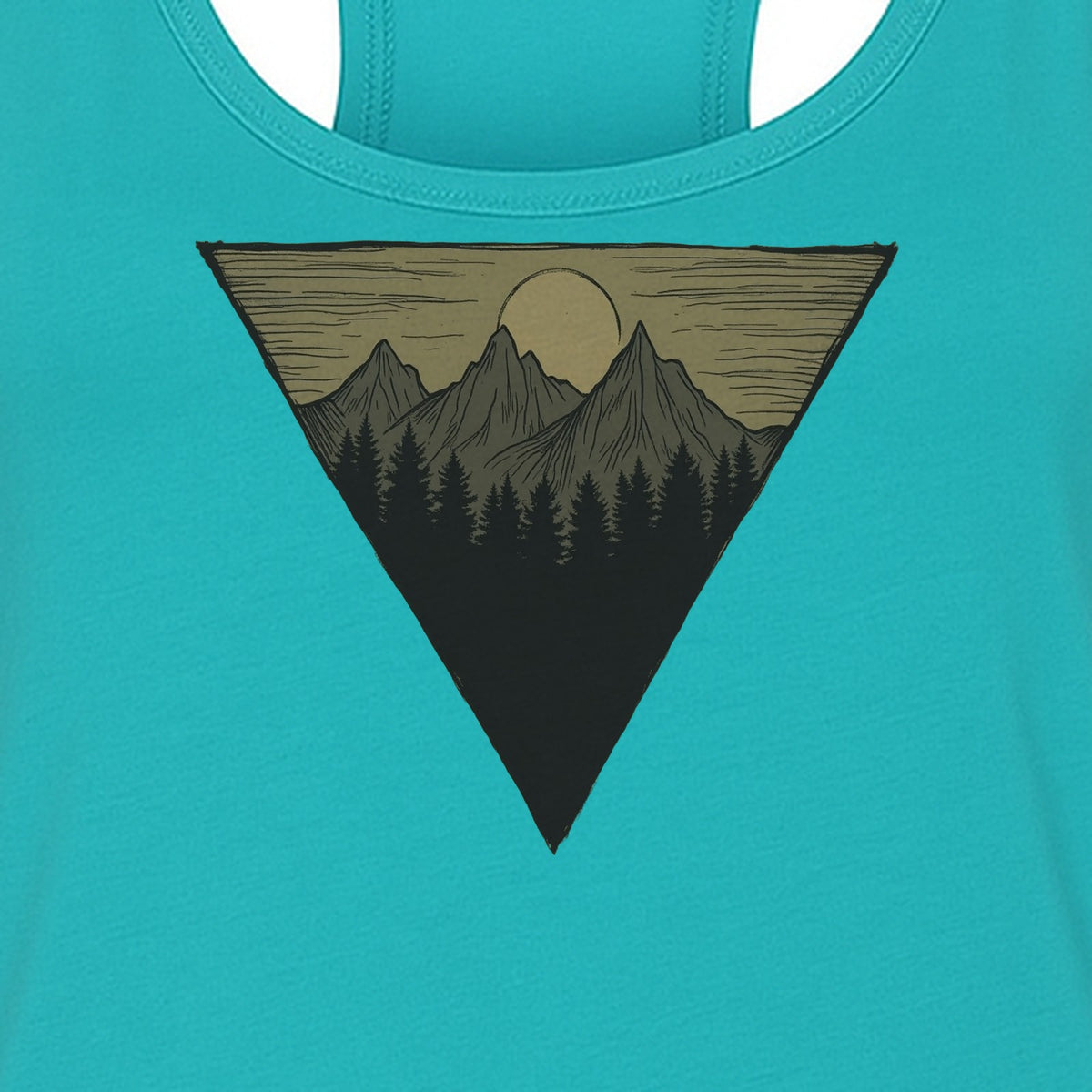 Geometric Moon and Mountain Women's Racerback Tank Top, Outdoor Adventure Landscape Design