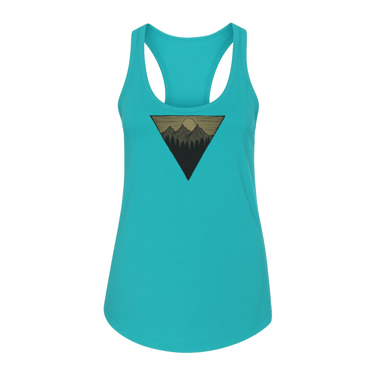 Geometric Moon and Mountain Women's Racerback Tank Top, Outdoor Adventure Landscape Design