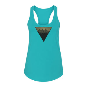 Geometric Moon and Mountain Women's Racerback Tank Top, Outdoor Adventure Landscape Design