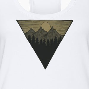 Geometric Moon and Mountain Women's Racerback Tank Top, Outdoor Adventure Landscape Design