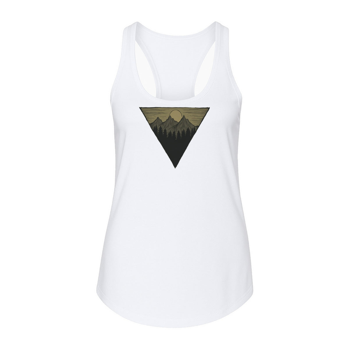 Geometric Moon and Mountain Women's Racerback Tank Top, Outdoor Adventure Landscape Design