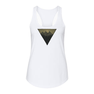 Geometric Moon and Mountain Women's Racerback Tank Top, Outdoor Adventure Landscape Design